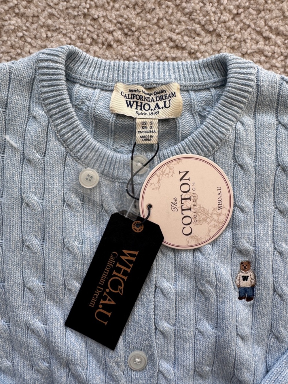 WHO.A.U Steve Cable Cardigan - Light Blue / Size S - Picture 4 of 6